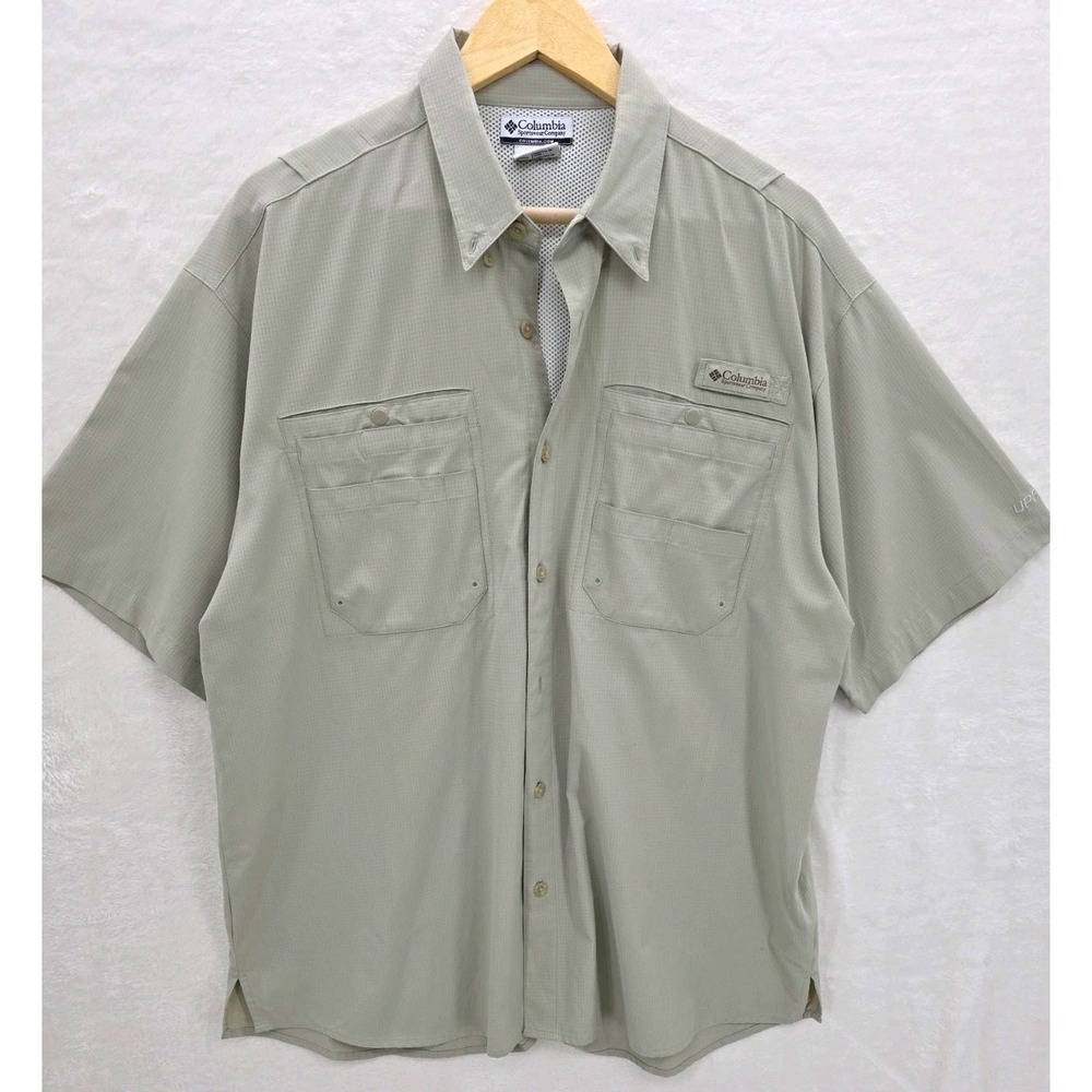 Columbia PFG Men's Large Fishing Shirt Khaki UPF 30+ Vented Performance